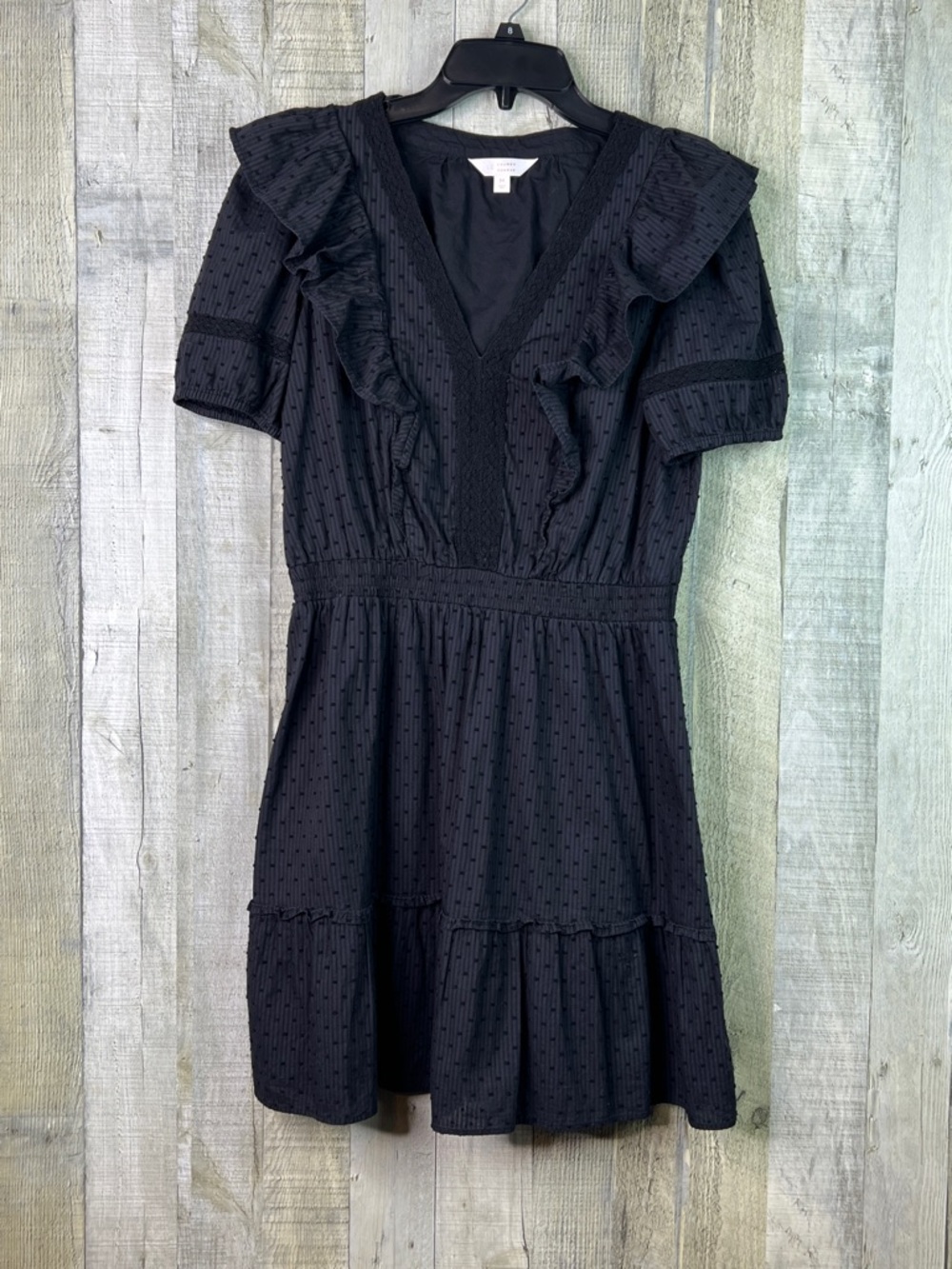 L. C. Lauren Conrad Medium Swiss Dot Navy Blue V-Neck Short Puff Sleeve Dress